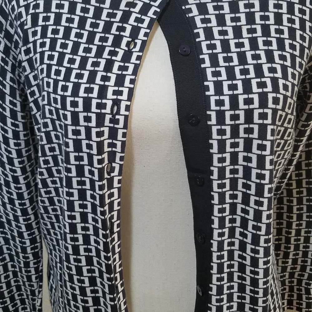 ANN TAYLOR LOFT BLACK WHITE CARDIGAN SWEATER MED - Picture 3 of 5